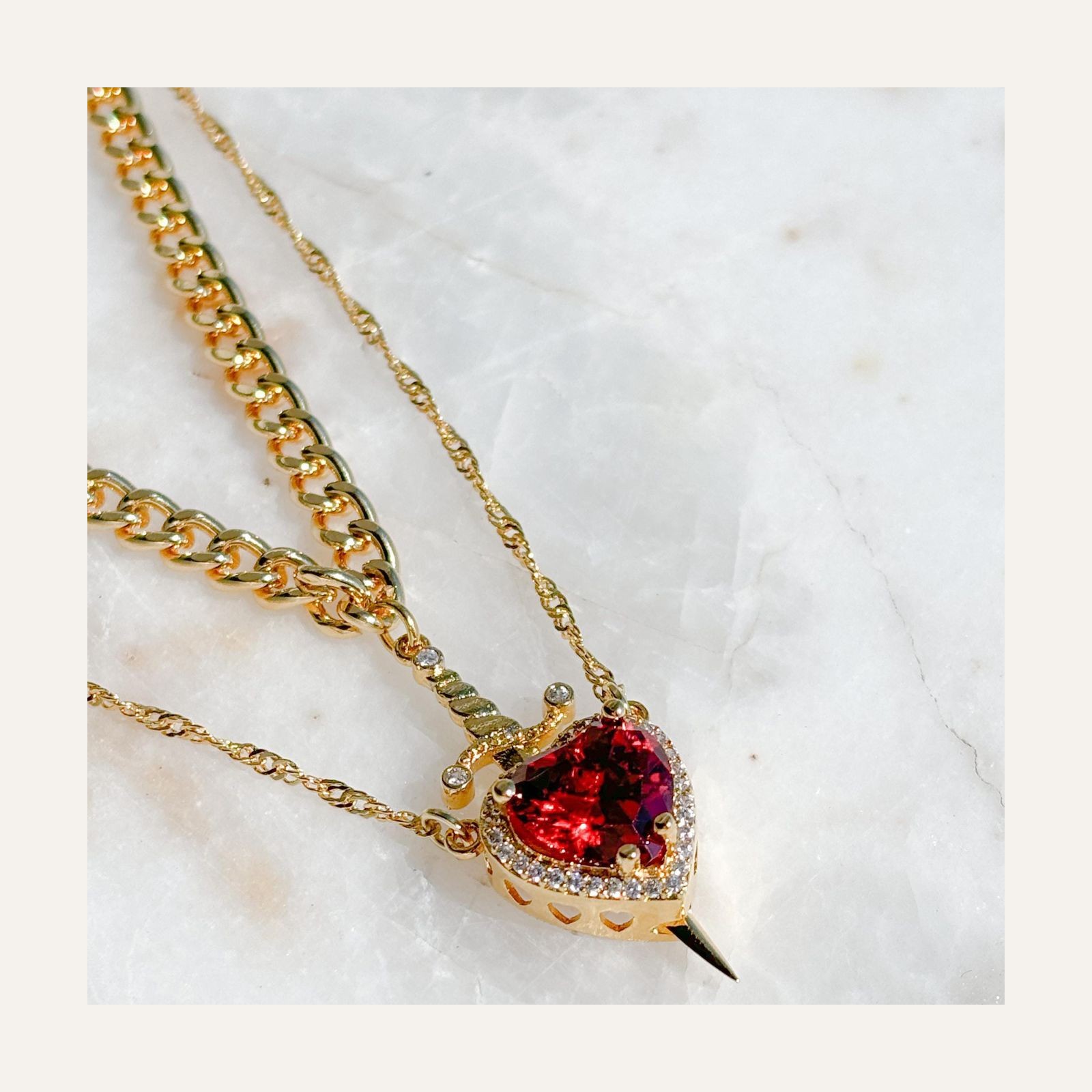 Arrow Through Heart Couple Necklace Set